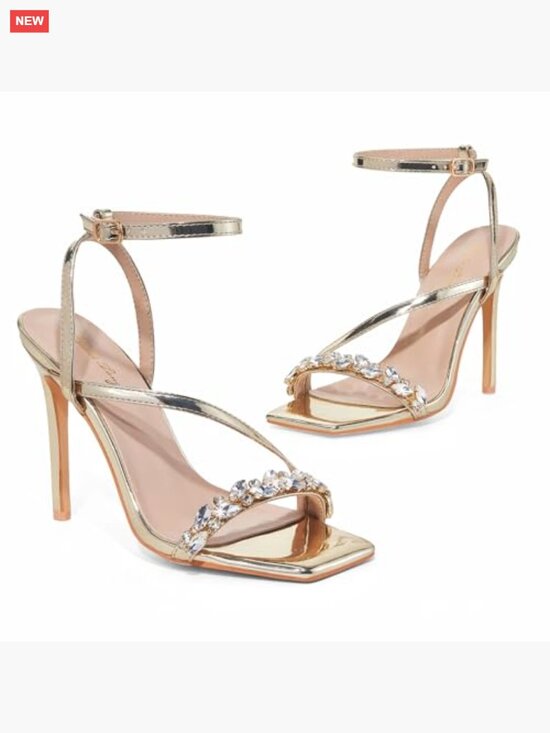 4 Inch Stiletto Heeled Sandals with Rhinestone Ankle Strap Buckle Closure